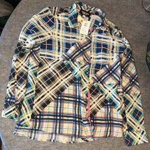 Johnny Was Idora Patchwork Button Down Shirt Silk NWT Boho Luxe
